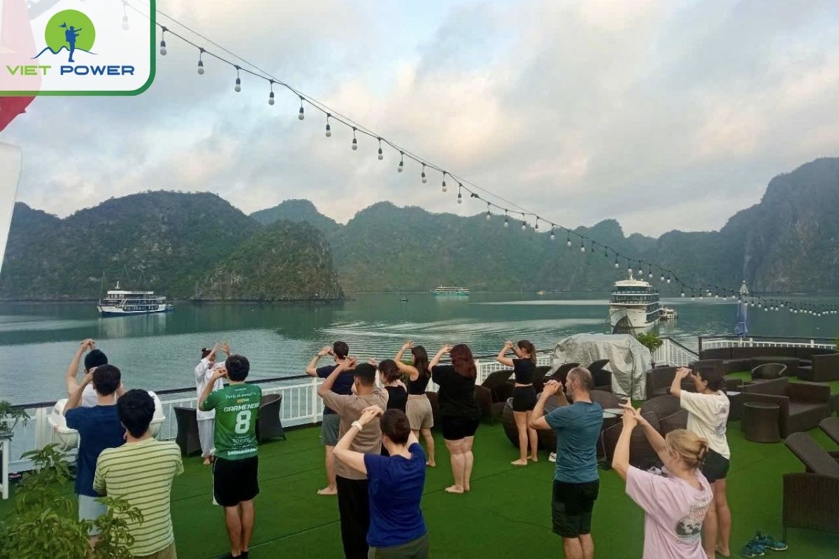 Tai Chi session on the sundeck