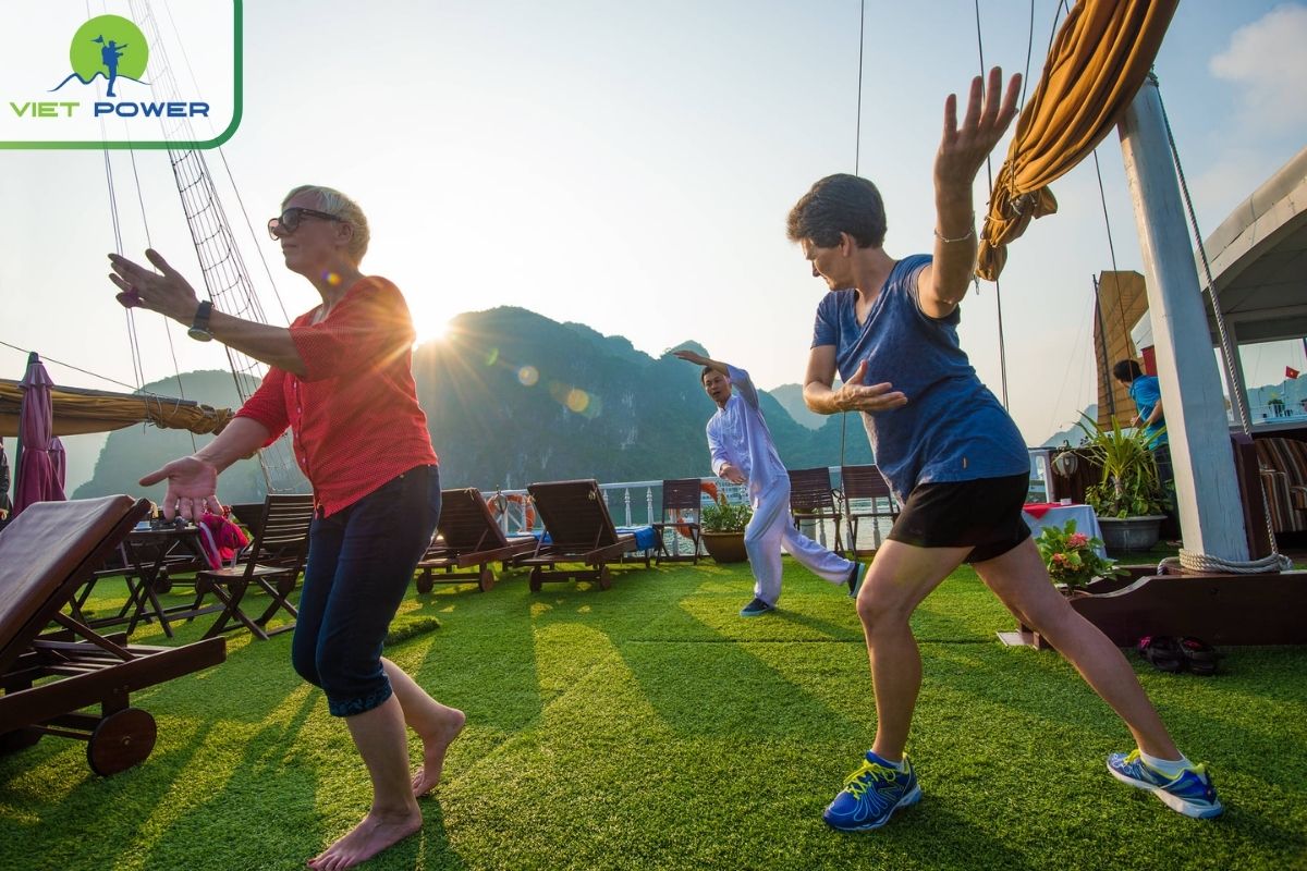 Tai Chi session on the sundeck