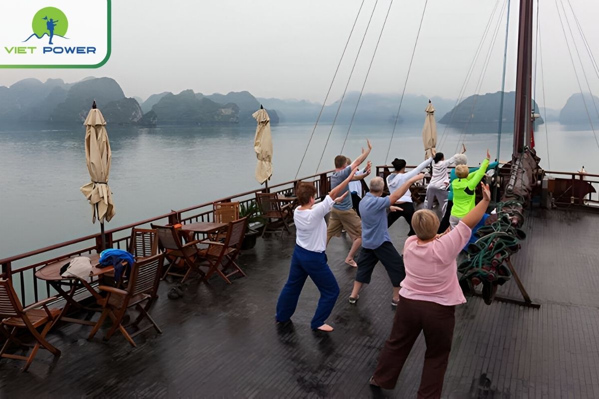Tai Chi class on the sundeck 