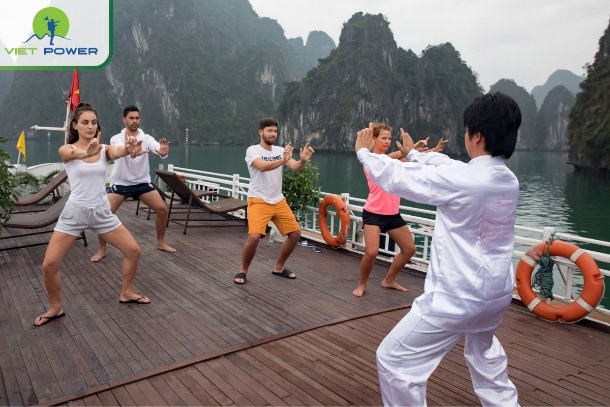 Tai Chi session on the sundeck.