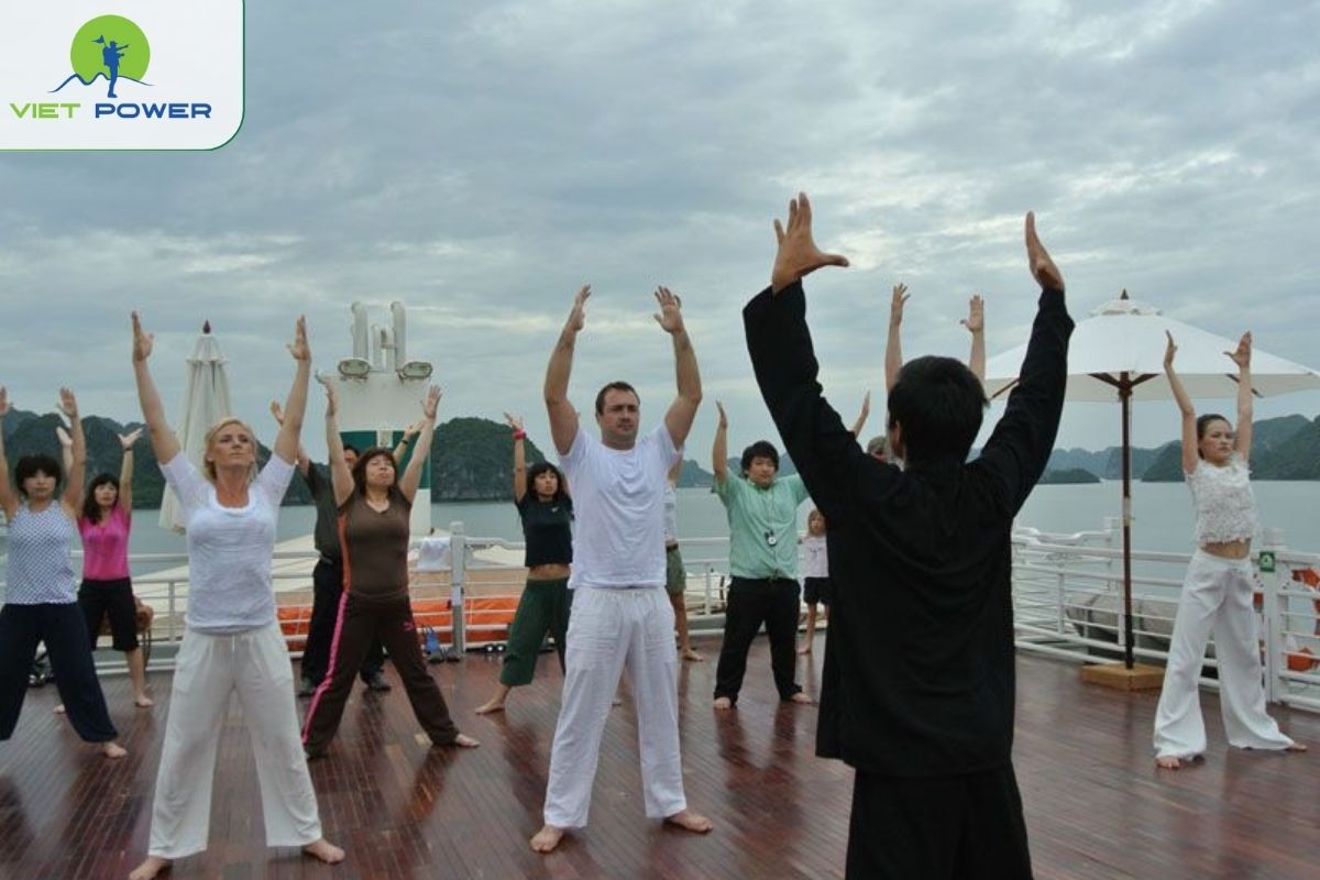 Tai Chi session on the sundeck