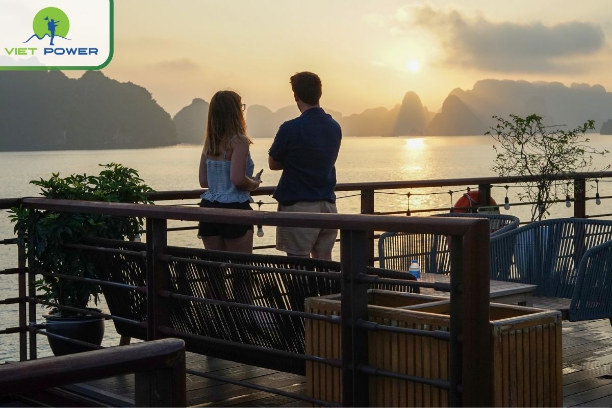 Admire the panoramic sunset on the deck